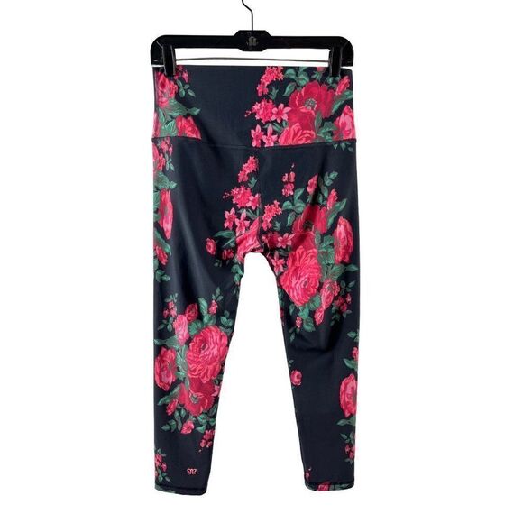 Albion Fit Antigua Pink Floral Cropped Leggings Medium Gray Compression Athletic - Picture 3 of 8